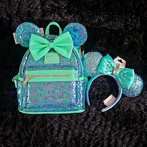 SOLD Minnie Mouse Blue & Purple sequin Loungefly & ears